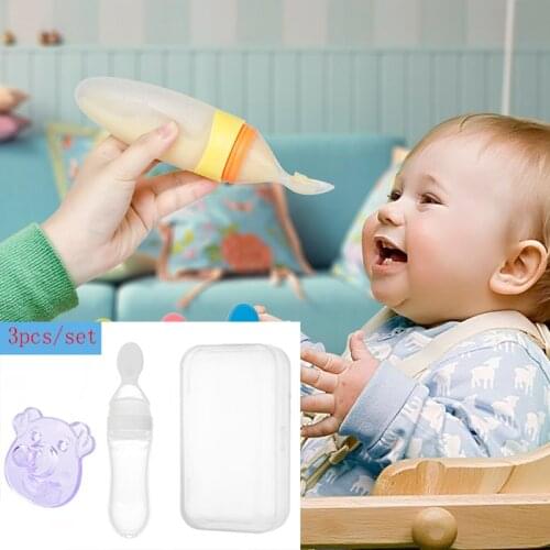 3pcs/set Baby Feeding Tool Cute Monkey Baby Silicone Pacifier Round Nipple for Newborn Safety 90ML Rice Cereal Bottle With Spoon