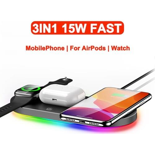 15W Qi Wireless Charger Stand Fast Wireless Charging Pad For iPhone 11 XR 11Pro XS Max 8Plus X 10 SE2 iWatch 5 4 3 2 Airpods Pro