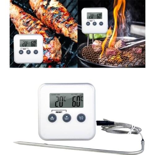 LCD Digital Cooking Food Meat Smoker Oven Kitchen BBQ Grill Thermometer Clock Timer with Stainless Steel Pro-be