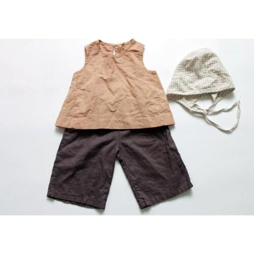 Childrens Clothing Cotton Linen Vest Cotton Linen A- line Sleeveless Girls' Vest