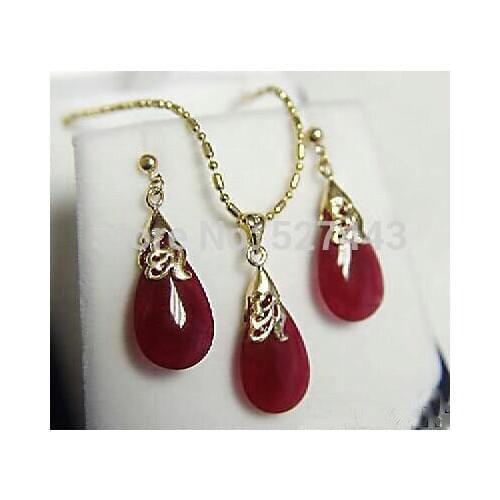 FY&DR5685 Wholesale >>Beautiful Jewellery Red stone Drip necklace earring necklace set