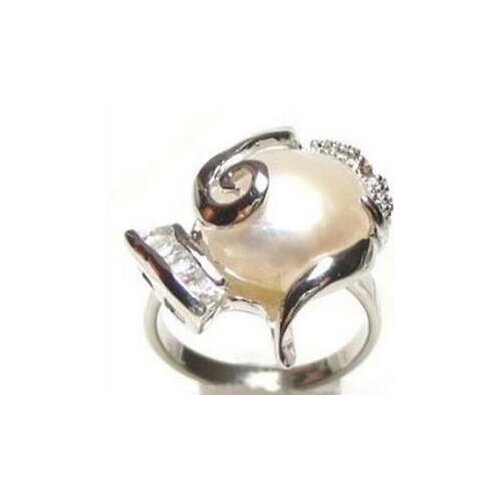 Good >> Genuine Freshwater white pearl silver Ring Size:7-8