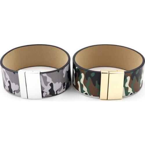 Camouflage Leather Cuff Bangles Bracelets Magnetic Button Cuff Bracelets Printed Creative Women Jewelry Camouflage Leather Cuff