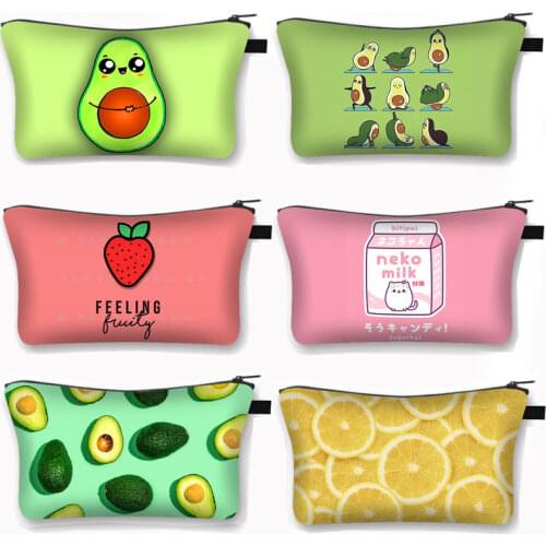 Kawaii Strawberry Milk Avocado Lemon Cosmetic Bag Women Makeup Bags Ladies Make Up Organizer Box Lipstick Girls Cosmetic Case