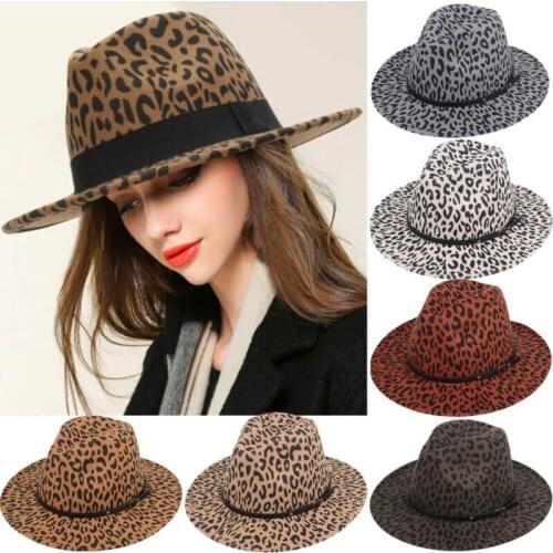 Brand New Vintage Men Women Hard Felt Hat Wide Brim Fedora Trilby Panama Hat Gangster Cap Leopard Fedoras