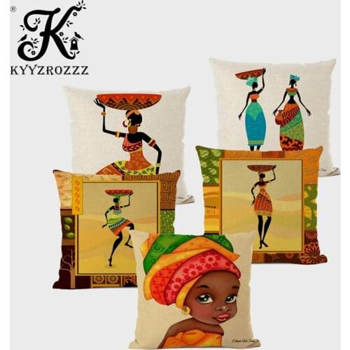 African Oil Painting Decorative Cushion African Girl Fashion Artist Home Sofa Pillow Case Retro Decoration Throw Pillow Case