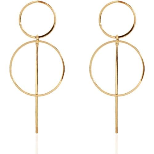 2020 European New Simple Long Dangle Earrings Gold Alloy Punk Geometric Round Ring Golden Creative Earrings for Women Jewelry