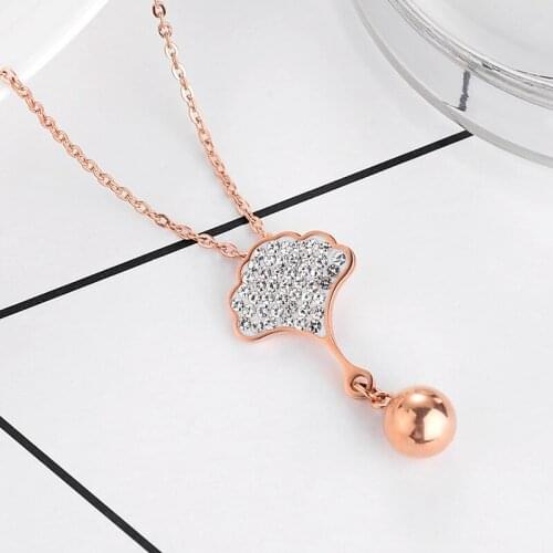 Ginkgo Leaf Necklace Personality Titanium Steel Clavicle Chain Lady Jewelry Pearl Pendant Matching Ornament Christmas Gift