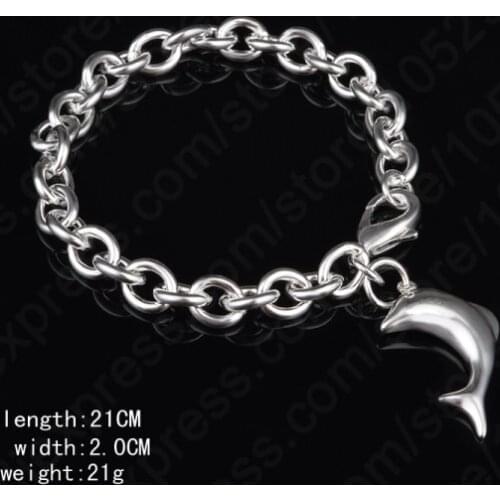 Hot Sale 925 Sterling Silver Dolphin Pendant Simple Design Light Tecture Charm Bracelets Rolo Chain Bangles Women Gift