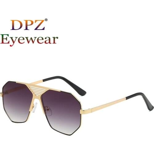 2021 Metal Hollow Polygonal Pilot Sunglasses Men Women Oversized Gradient Fashion Retro Brand Design Sunglasses Oculos De Sol