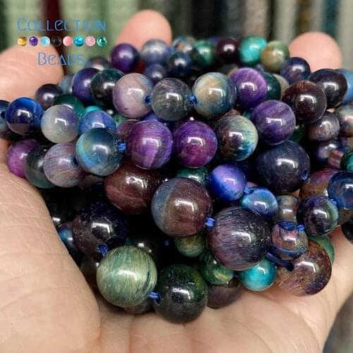 Natural Colorful Starry Sky Tiger Eyes Stone Round Beads for Jewelry Making 6-10mm Spacer Beads Diy Women Bracelets Accessories