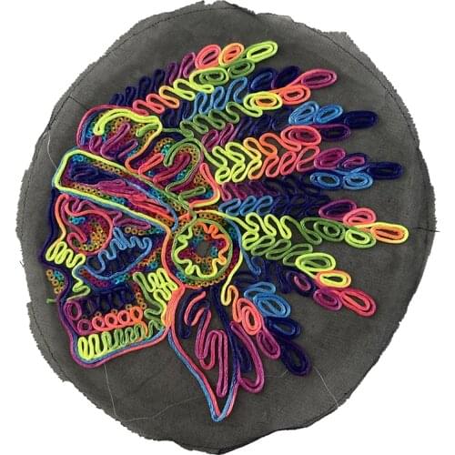 WUYUCONG 2020 New Colorful Skull Embroidered Patches for Clothes Jacket Sew on Sketelon Sequined Embroidery Applique Sewing DIY