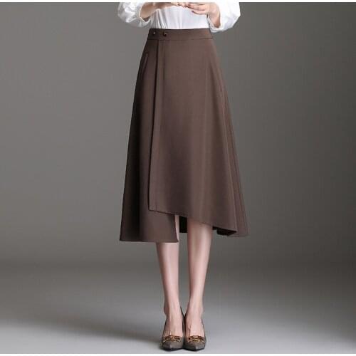 Elegant Fashion Black Irregular A-line Women Skirt 2021 Autumn New Office Lady High Waisted Plus Size Loose Mid-long Skirts 6675