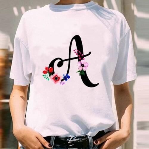 Women Graphic Clothing Printing Floral Style Letter Fashion Flower Short Sleeve Print Female Clothes Tops Tees Tshirt T-Shirt