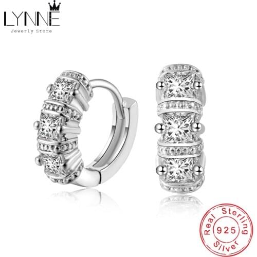 New Punk Rock Unisexual Square Rhinestone Shine Hoop Earrings 925 Sterling Silver Simple Hook Type Ear Circle Women Jewelry Gift