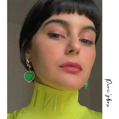 PerisBox Silver Color Twisted Love Heart Earrings Green Acrylic Earrings for Women French Vintage Drop Earring 2020 Hot Jewelry