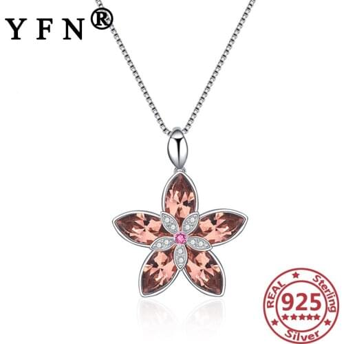 YFN 925 Sterling Silver Cherry Blossom Pendant Necklace Crystal from Swarovski Womens Jewelry Valentines Day Gifts Moms Gifts