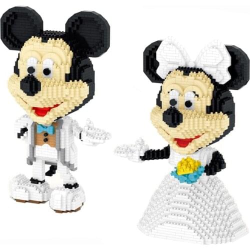 1919pcs+ Building Blocks Cartoon Disney Figures Micro 3D Model Mickey Mouse Minnie Wedding Mini Brick Toys For Children Gift