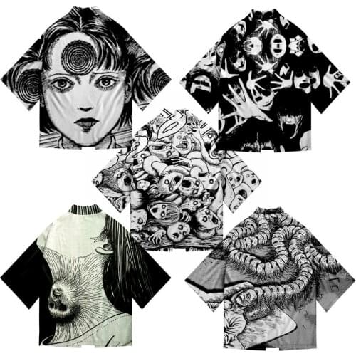 2021 Junji Ito 3D Printing Anime Japanese Kimono Haori Yukata Cosplay Women/Men Fashion Summer Short Sleeve Streetwear Tops