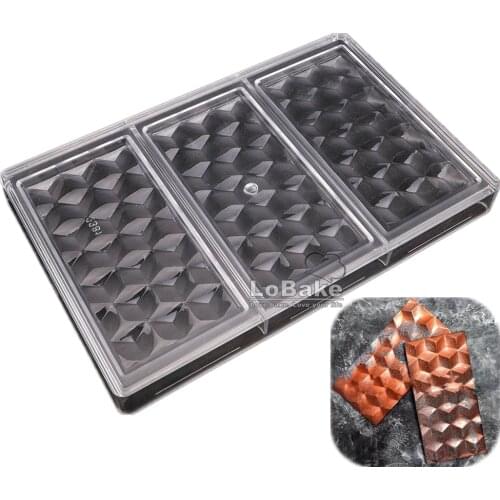 Big size 3 cavities rectangle rhombic water cube shape PC polycarbonate chocolate mould crisp mold candy cake DIY bakery stuff