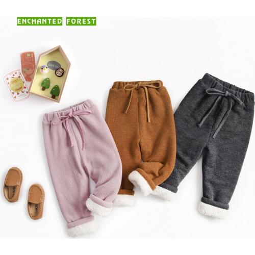 Baby pants autumn and winter 100% polyester fabric plus velvet thickening boys and girls trousers lambskin baby trousers