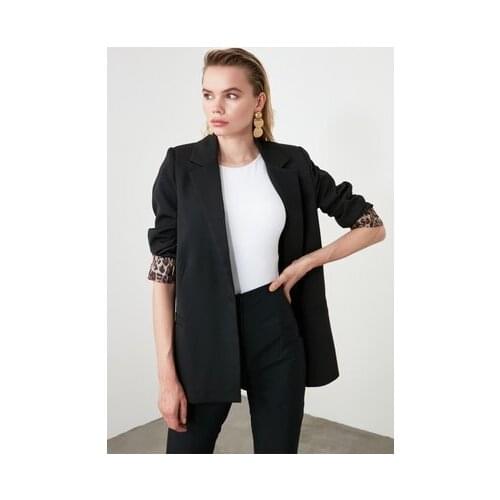 Black Leopard Lined Detailed Blazer Jacket