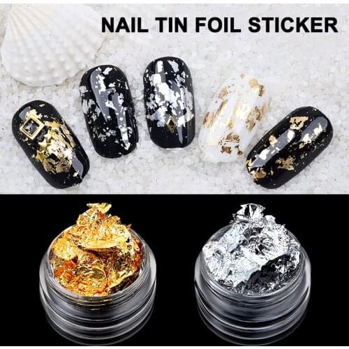 Gold Silver Tin Foil Nail Art Sticker 3D Glitter DIY Manicure Decoration Tools WH998