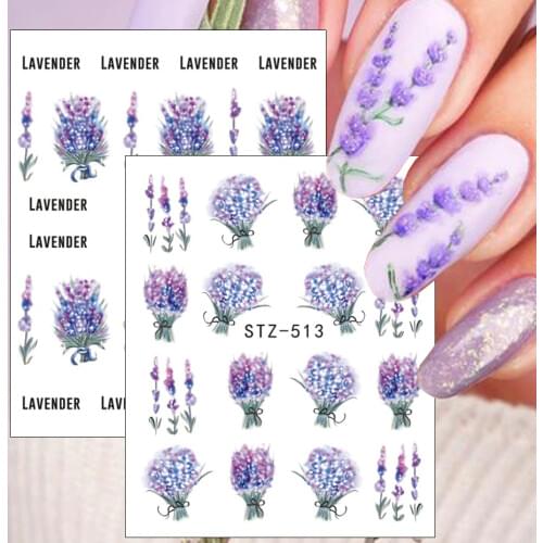 Flower Sticker For Nails Lavender Bouquet Water Decal Slider Floral Rose Gel Polish Manicure Nail Art Accessories SASTZ501-514