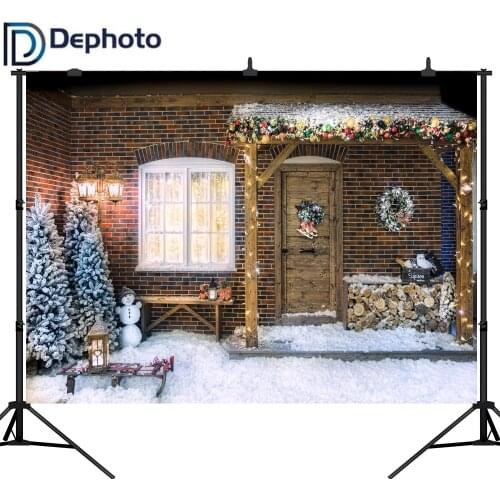 Dephoto Christmas Tree Wooden door Brick wall Baby Photography Backgrounds Customized Photographic Backdrops For Photo Studio