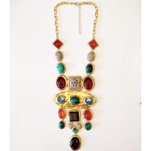 Boho Ethnic Maxi Long Pendants Necklaces Women Colorful Faux Stone Vitnage ZA Necklace Jewelry Statement Indian Tribe Necklace