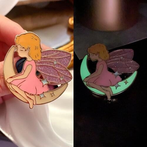 HOSENG Cartoon Moon Gngel Fluorescent Brooch Exquisite Enamel Gift Jewelry Pin HS_769
