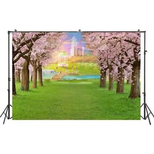 HUAYI Photography Background Cartoon Castle Cherry Forest Vinyl Baby Shower Birthday Party Child Studio Photo Backdrop W-1690