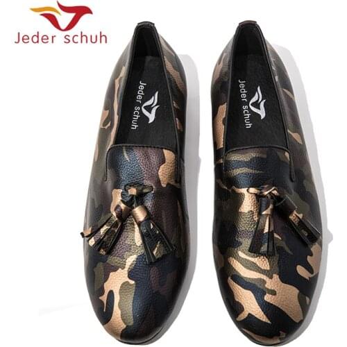 Jeder Schuh Handmade Men Shoes Camouflage Shoes MenS Casual Loafers Fashion Party Style Smoking Slippers MenS Flats