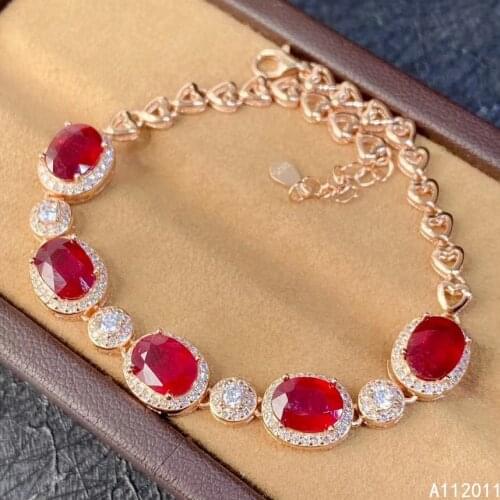 KJJEAXCMY Fine Jewelry 925 Sterling Silver inlaid gemstone ruby trendy women hand bracelet support test hot selling