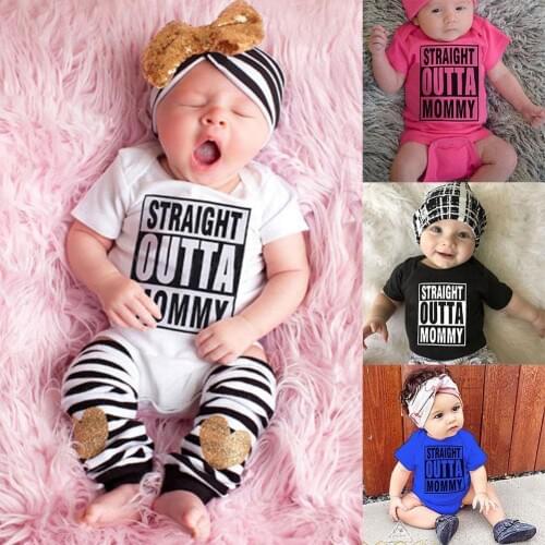 Summer Newborn Baby Girl Boy Letter Prints Straight Romper Sleeve Mommy Jumpsuit 0-18M Clothes Outfits Outta Age Cotton Sho K6V9