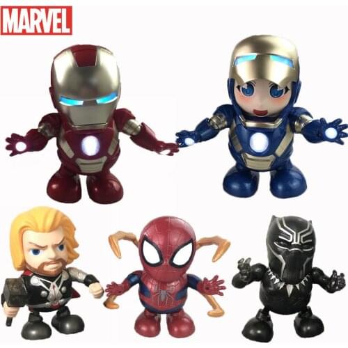 Marvel The Avengers Superhero Electronic Dancing Music Light Robot Toy Iron Man Spider-man Panther Doll For Children Boys Gift