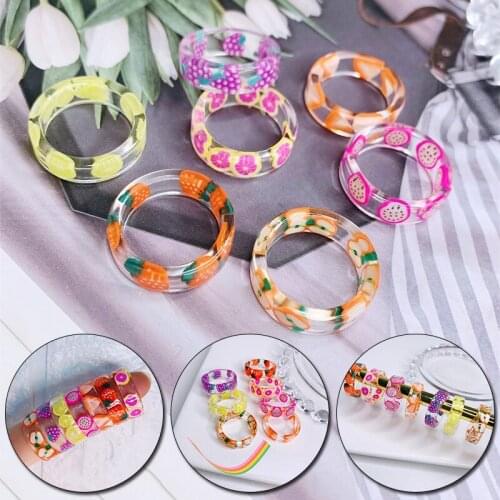 Fashion Fresh Fruits Ring For Women Transparent Resin Acrylic Girls New Design Strawberry Lemon Finger Jewelry Gifts