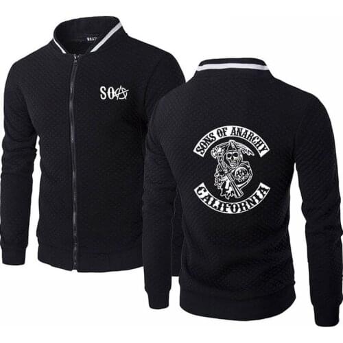 Spring Autumn for SOA Sons of anarchy the child Fashion Zipper Mens Jacket High Quality Cotton Mens baseball jacket SweatshirtP