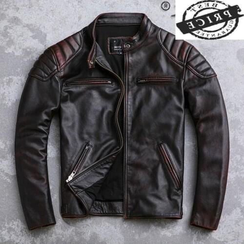Quality Real High Cow Leather Jacket Men Vintage Slim Motorcycle Jackets Streetwear Mens Clothing Chaqueta Cuero Hombre 0
