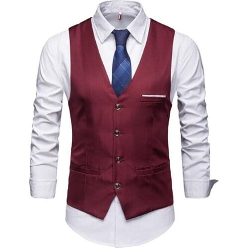 2021 New Arrival Dress Vests For Men Slim Fit Mens Suit Vest Male Waistcoat Gilet Homme Casual Sleeveless Formal Business Jacket