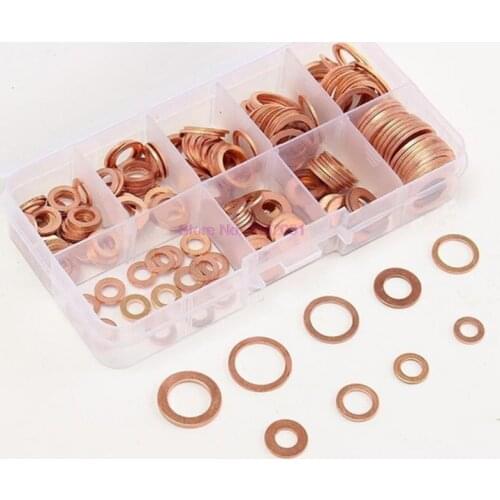 10Set 200pcs/set Copper Washer Gasket Nut and Bolt Set Flat Ring Seal Assortment Kit with Box //M8/M10/M12/M14 for Sump Plugs