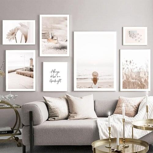 Beach Sand Reed Flower Girl Lighthouse Wall Art Canvas Painting Nordic Posters And Prints Wall Pictures For Living Room Decor