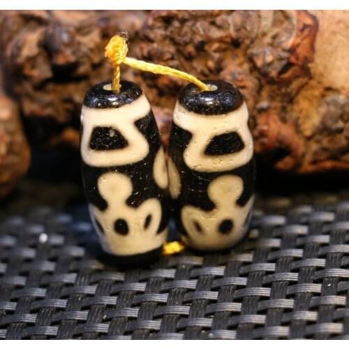 A pair of LKbrother Talisman Treasure Magic Power Tibetan Agate Happy Buddha totem dzi bead Good Quality