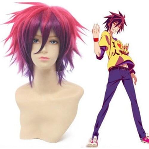 Anime Cosplay Wig Short Game Life Red Gradient Purple Anti-Warped Male Hair