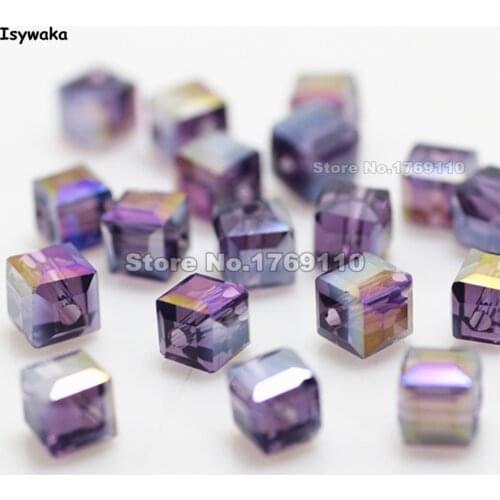 Isywaka 100pcs Purple Color Square 6mm Austria Crystal Beads charm Glass Beads Loose Spacer Bead for DIY Jewelry Making