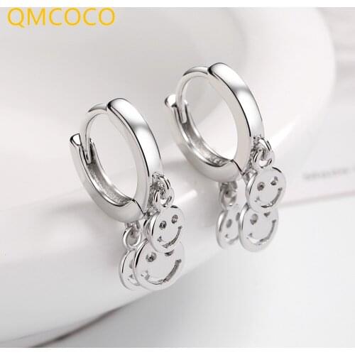 QMCOCO 925 Silver Simple Punk Smile Face Short Tassel Eardrop Korean Style Fashion Temperament Trendy Ear Accessories For Girl