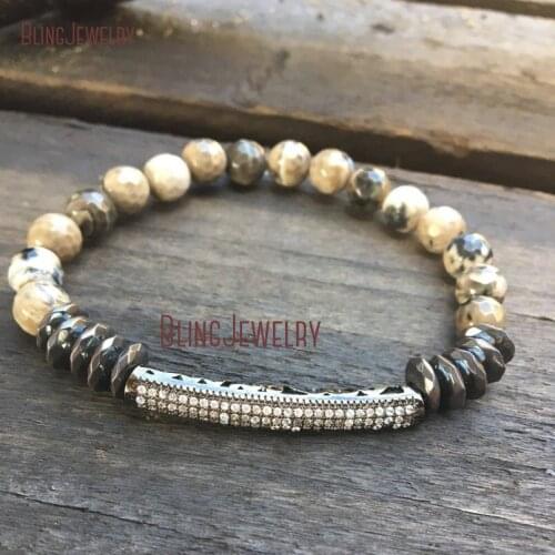 Pave Bar Agates Beaded Stretch Bracelet Shabby Chic Stretch Bracelet Boho Cz Layering Beaded Bracelet Stackable BM10765