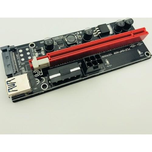 50pcs Ver009s Riser PCI-E PCI Express 1x to 16x Riser Card Two LED USB 3.0 Cable SATA 6pin 4pin molex power for BTC Miner Mining