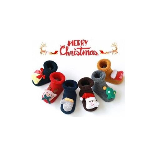 Christmas Socks for Baby Kawaii Elk Santa Claus Socks Thick Warm Anti-slip Floor Socks for Newborn Infant Toddler Winter Socks