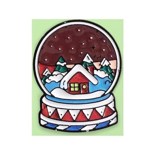 Christmas crystal ball metal pin Christmas tree snowflake house comic wind romantic party symbol clothes lapel brooch jewelry